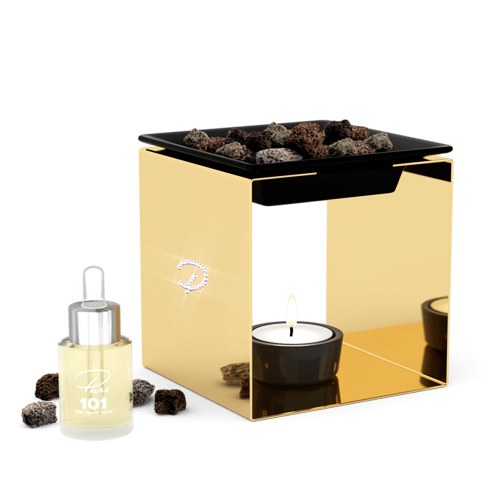 Fragrance oil burner STEEL 1 gold with Swarovski crystals